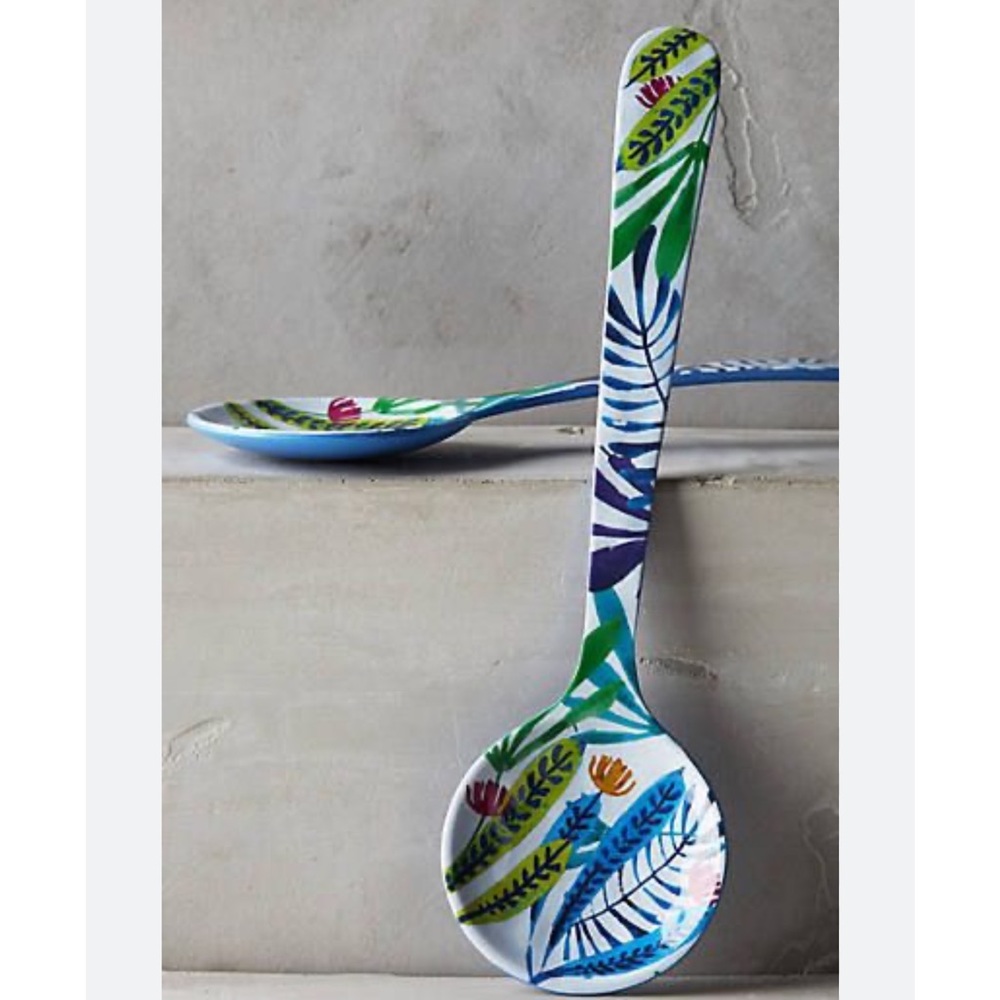 NWOT Anthropologie Aperta Tropical Flowers Melamine Serving Set Salad Tongs
